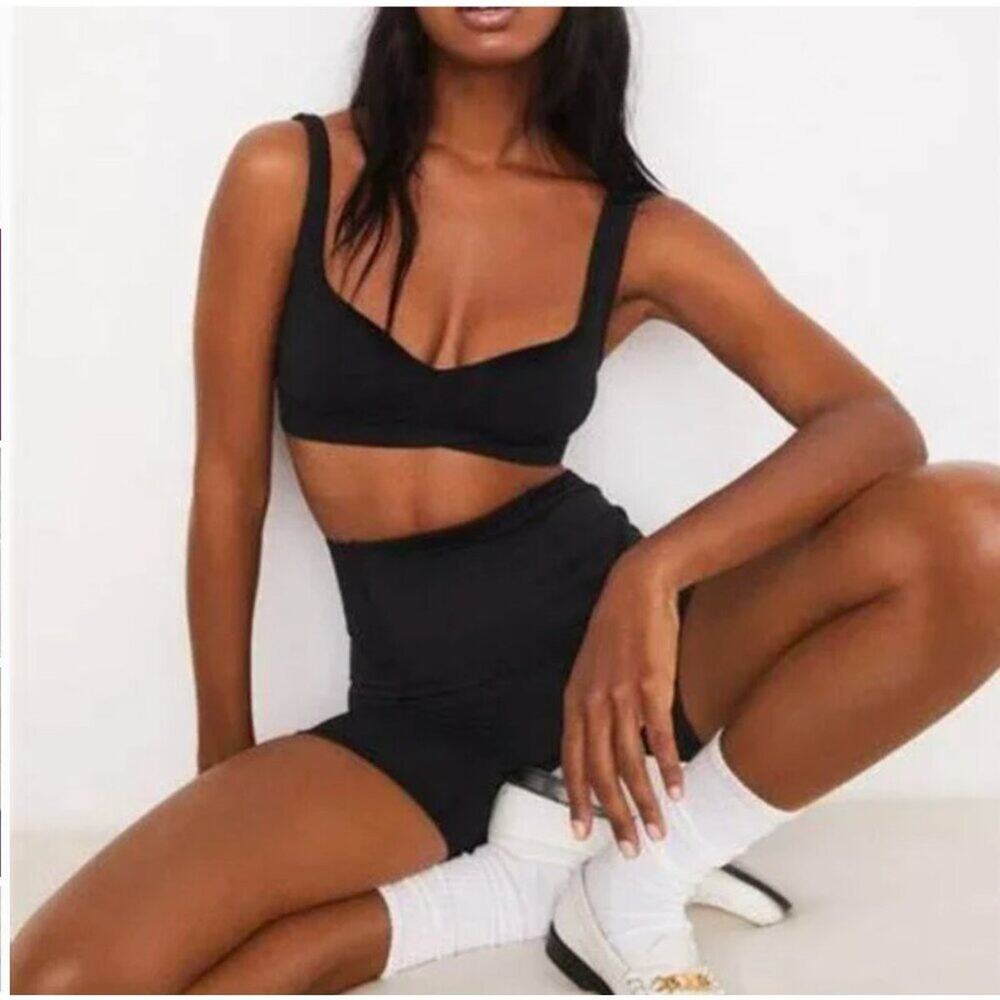 for Love and Lemons Dani Black Ribbed Bike Shorts Size XXS New with Tags